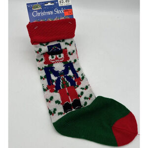 New Vintage Knit Stocking Green Red Blue Nutcracker Retro Holiday Decor